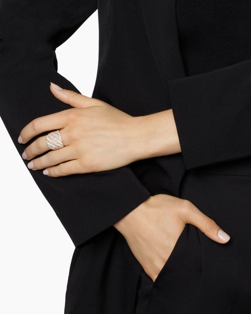 Womens Sculpted Cable Ring in 18K Yellow Gold with Diamonds, 20mm