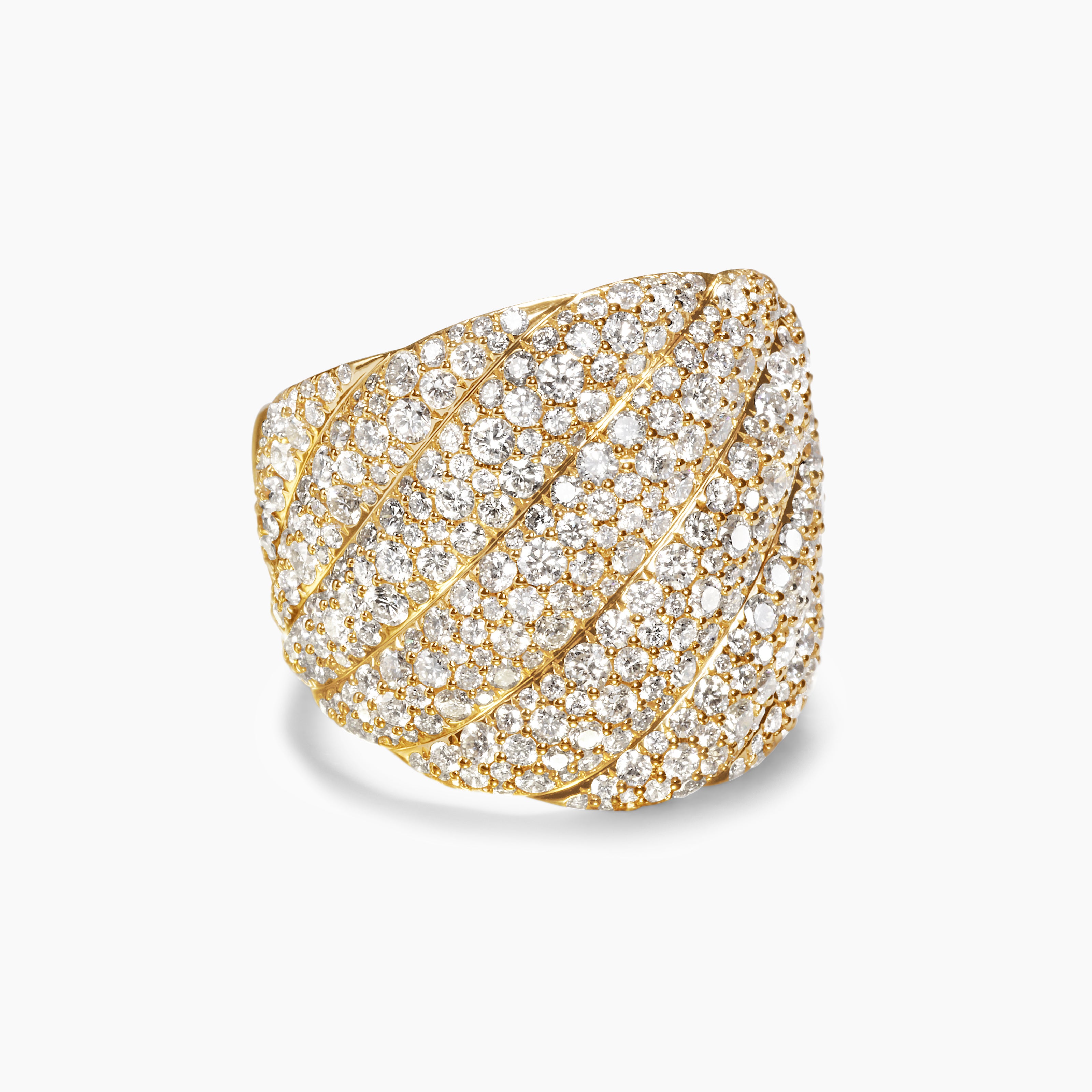 Womens Sculpted Cable Ring in 18K Yellow Gold with Diamonds, 20mm