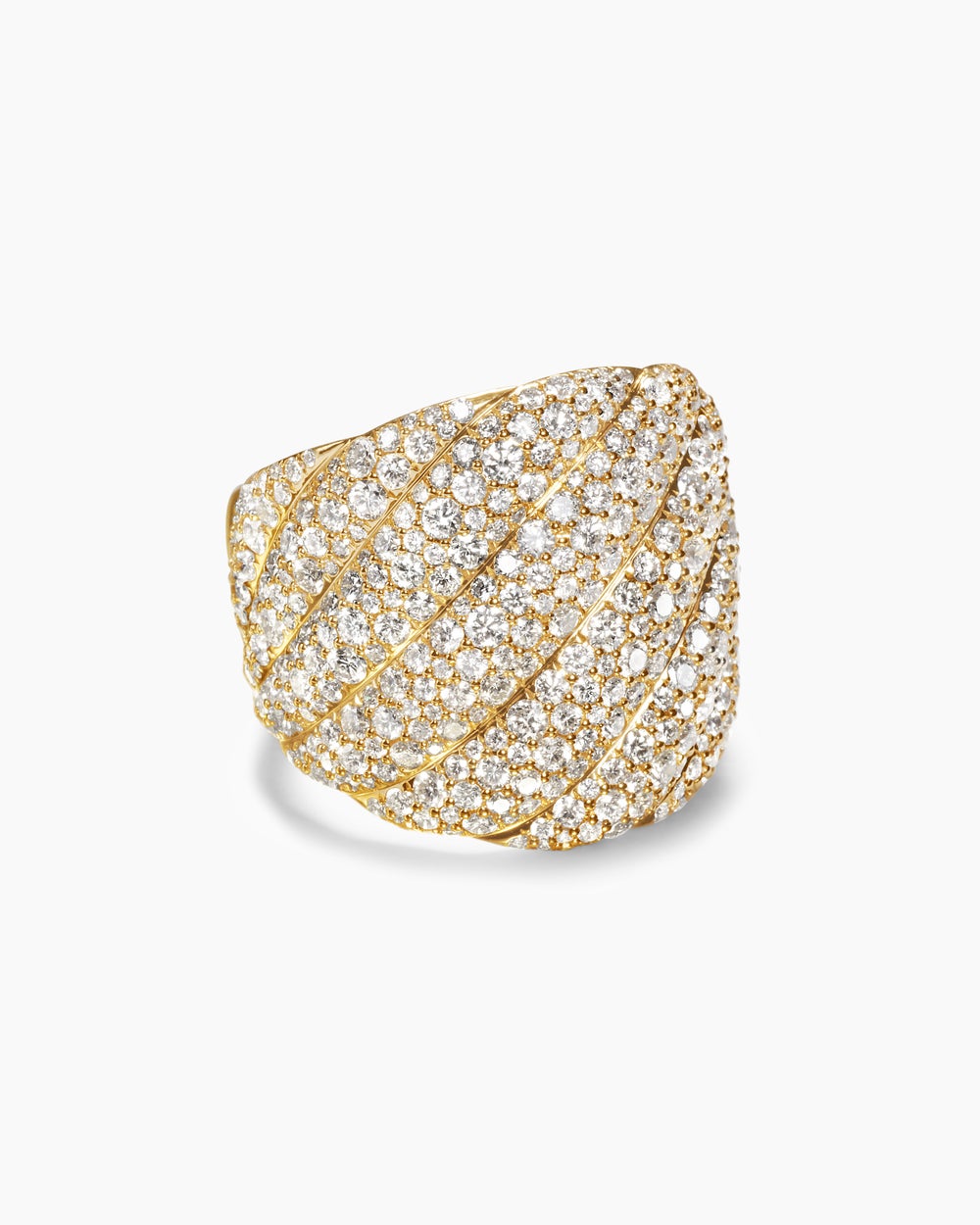Womens Sculpted Cable Ring in 18K Yellow Gold with Diamonds, 20mm