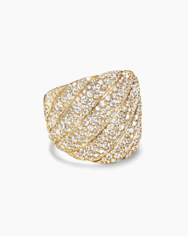 Sculpted Cable Ring in 18K Yellow Gold with Diamonds, 20mm