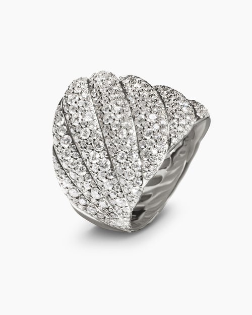 Womens Sculpted Cable Ring in 18K White Gold with Diamonds, 20mm