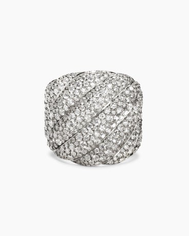 Sculpted Cable Ring in 18K White Gold with Diamonds, 20mm
