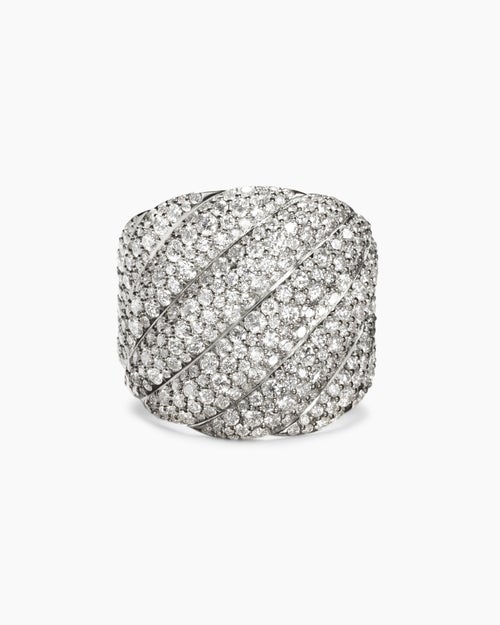 Womens Sculpted Cable Ring in 18K White Gold with Diamonds, 20mm