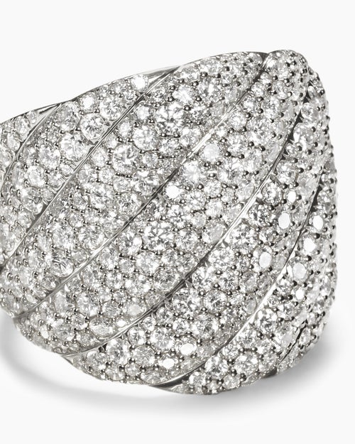 Womens Sculpted Cable Ring in 18K White Gold with Diamonds, 20mm