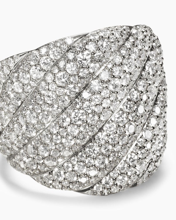 Sculpted Cable Ring in 18K White Gold with Diamonds, 20mm