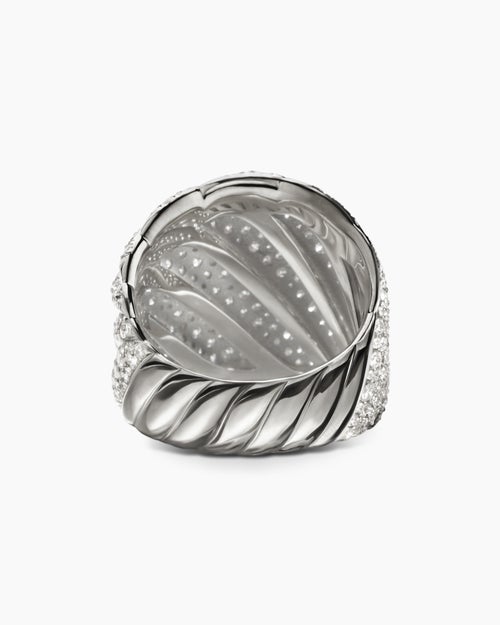 Womens Sculpted Cable Ring in 18K White Gold with Diamonds, 20mm