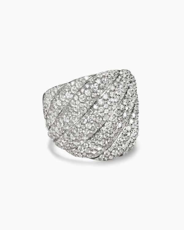 Sculpted Cable Ring in 18K White Gold with Diamonds, 20mm