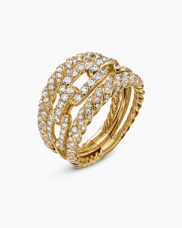 Stax Three Row Ring in 18K Yellow Gold with Diamonds, 14mm