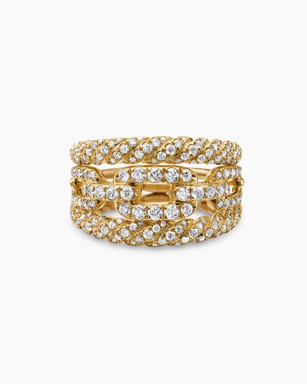 Stax Three Row Ring in 18K Yellow Gold with Diamonds, 14mm