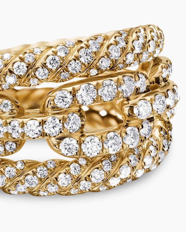 Stax Three Row Ring in 18K Yellow Gold with Diamonds, 14mm