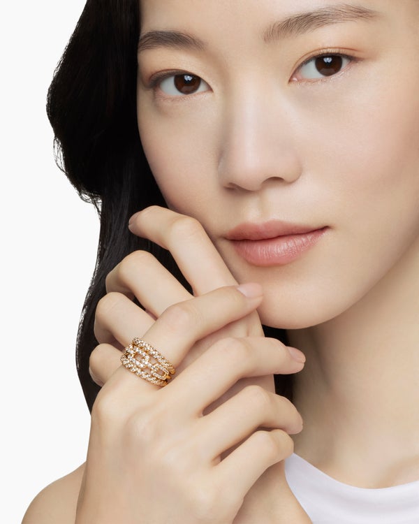 Stax Three Row Ring in 18K Yellow Gold with Diamonds, 14mm