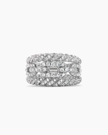 Stax Three Row Ring in 18K White Gold with Diamonds, 14mm