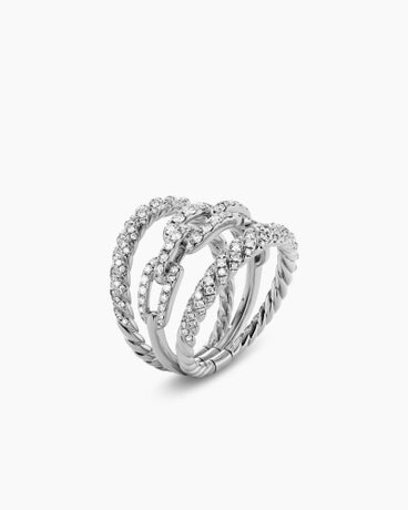 Stax Three Row Ring in 18K White Gold with Diamonds, 14mm