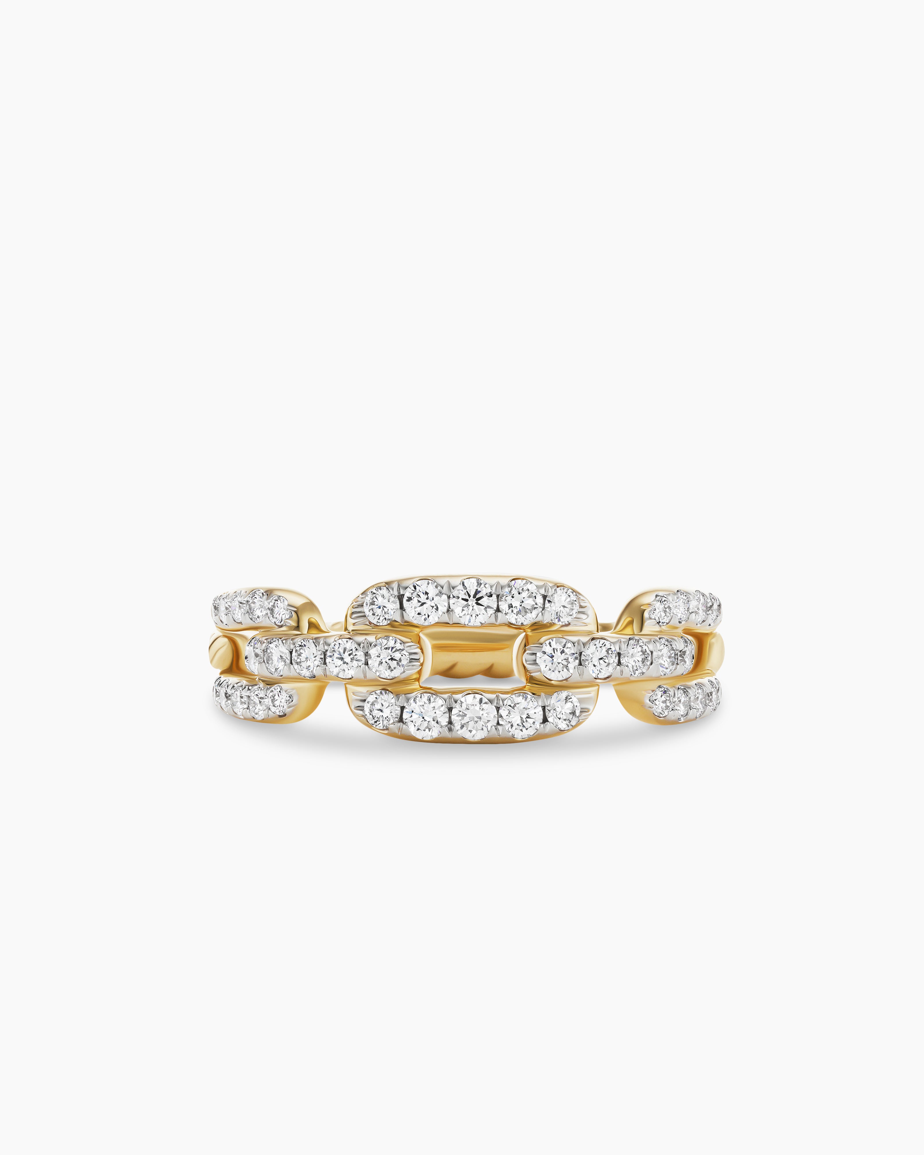 Stax Chain Link Ring in 18K Yellow Gold with Diamonds, 7mm | David