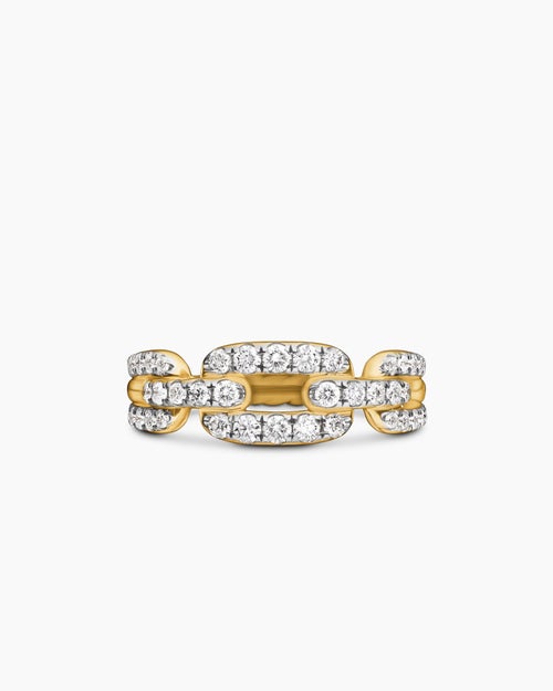 Womens Stax Chain Link Ring in 18K Yellow Gold with Diamonds, 7mm