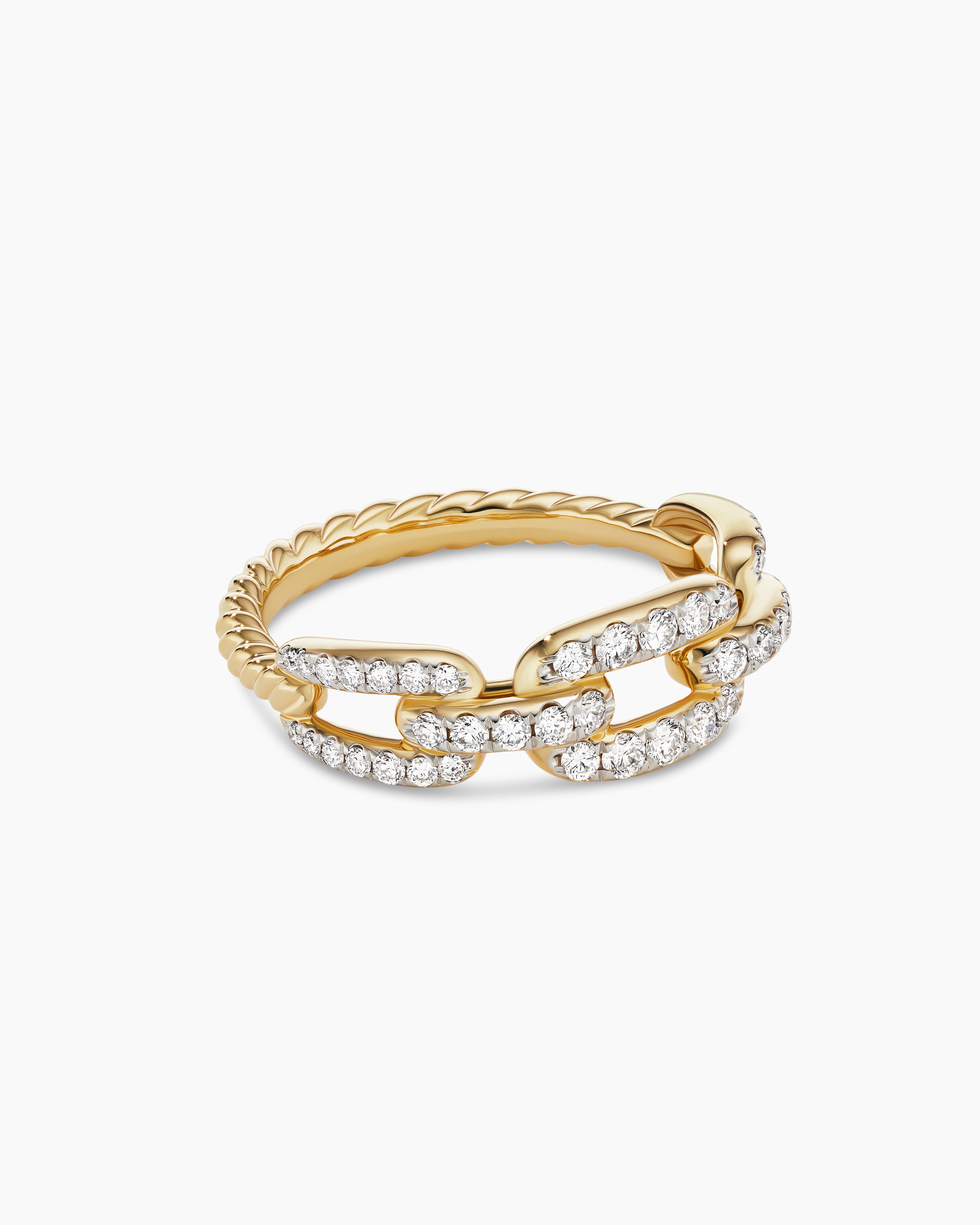 Stax Chain Link Ring in 18K Yellow Gold with Diamonds, 7mm