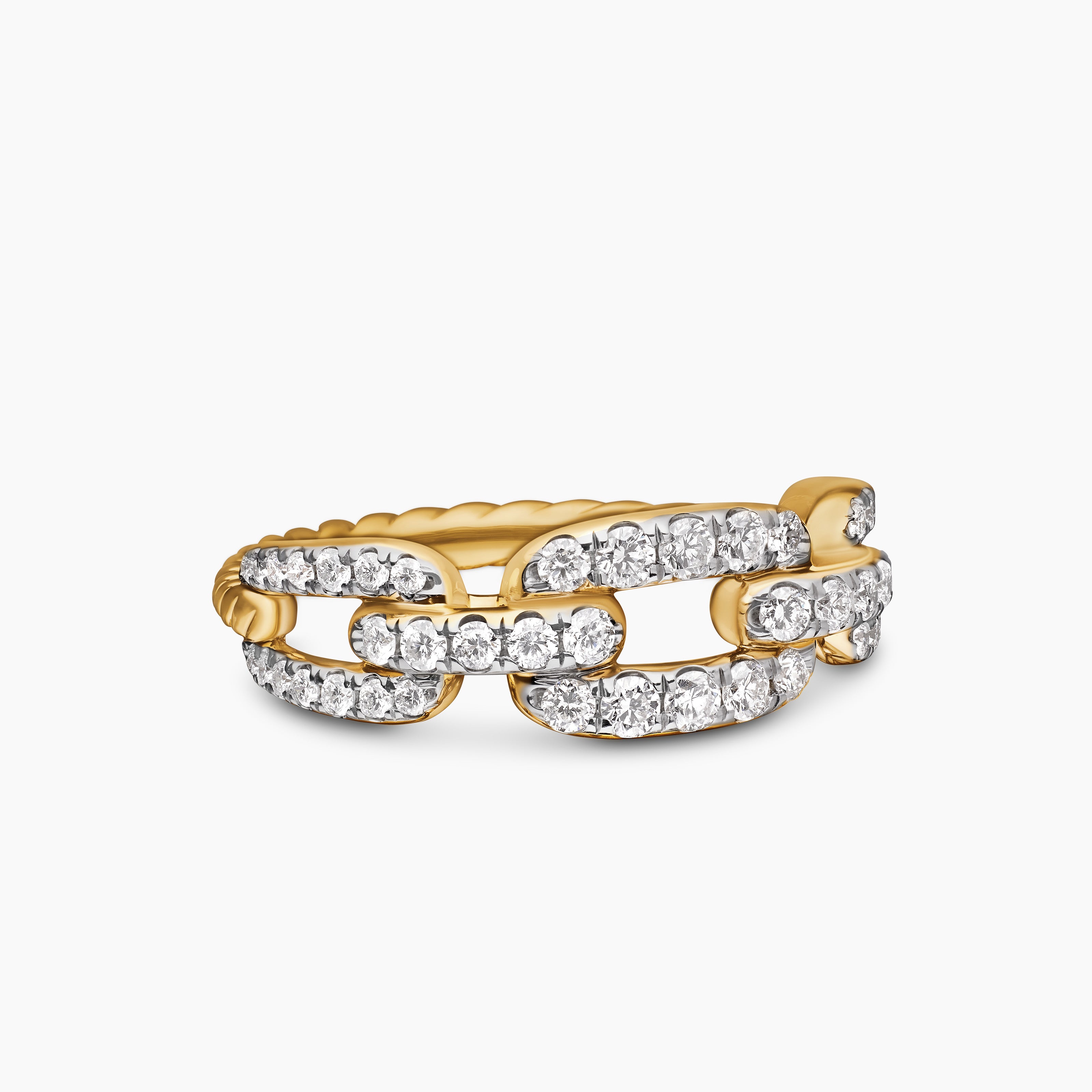 Womens Stax Chain Link Ring in 18K Yellow Gold with Diamonds, 7mm