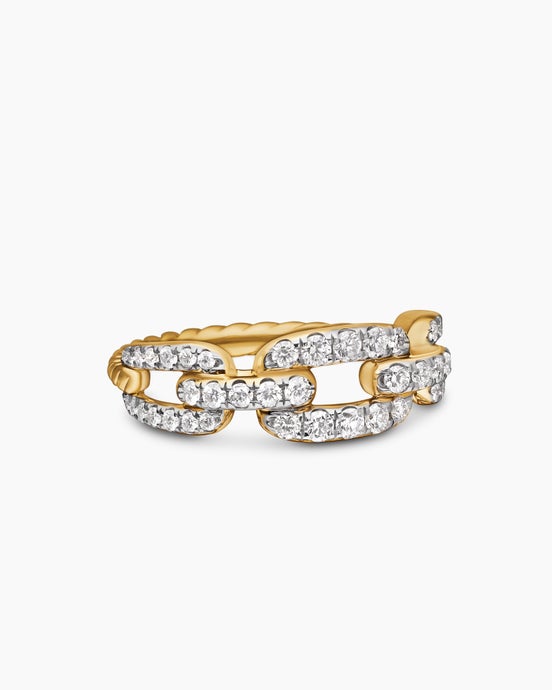 Stax Chain Link Ring in 18K Yellow Gold with Diamonds, 7mm