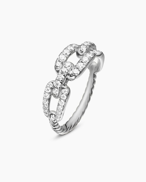 Womens Stax Chain Link Ring in 18K White Gold with Diamonds, 7mm