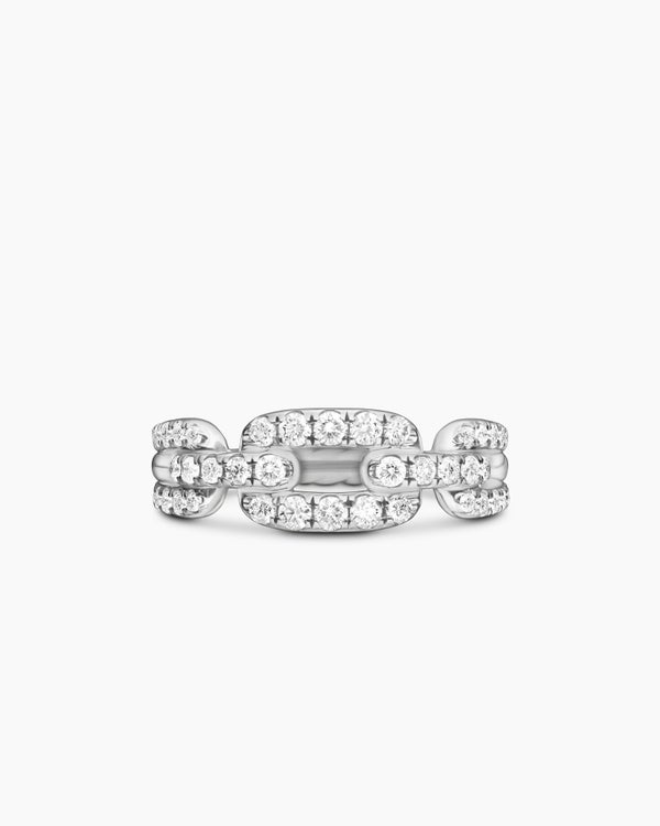 Stax Chain Link Ring in 18K White Gold with Diamonds, 7mm