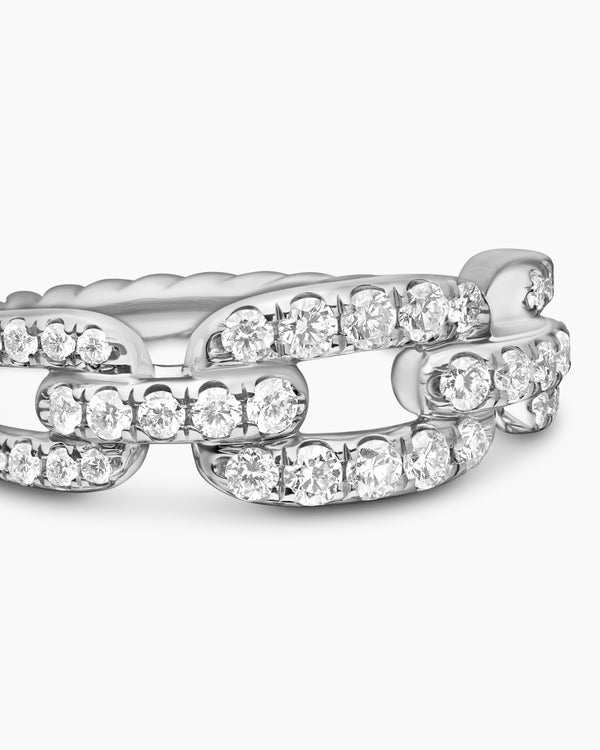 Stax Chain Link Ring in 18K White Gold with Diamonds, 7mm