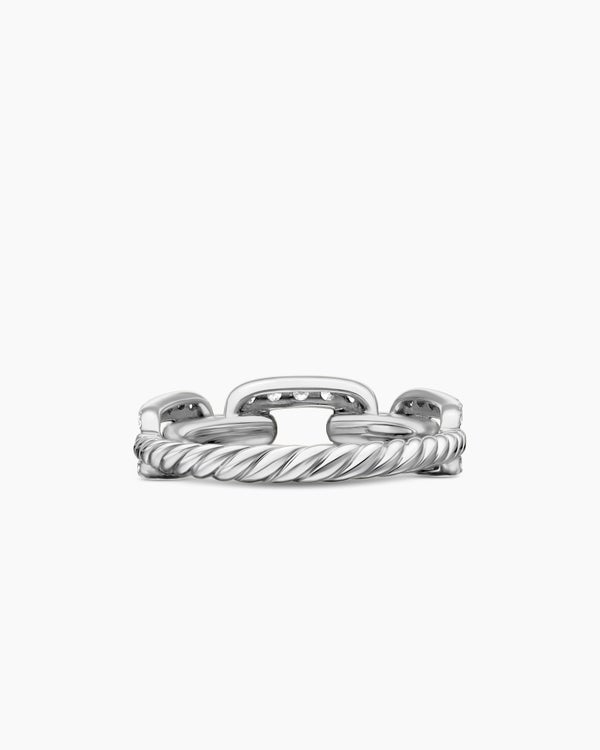 Stax Chain Link Ring in 18K White Gold with Diamonds, 7mm