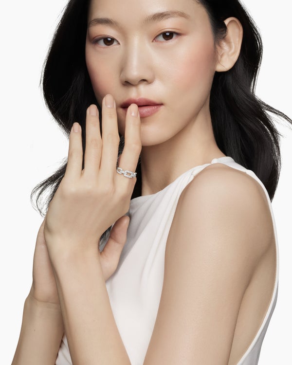 Stax Chain Link Ring in 18K White Gold with Diamonds, 7mm