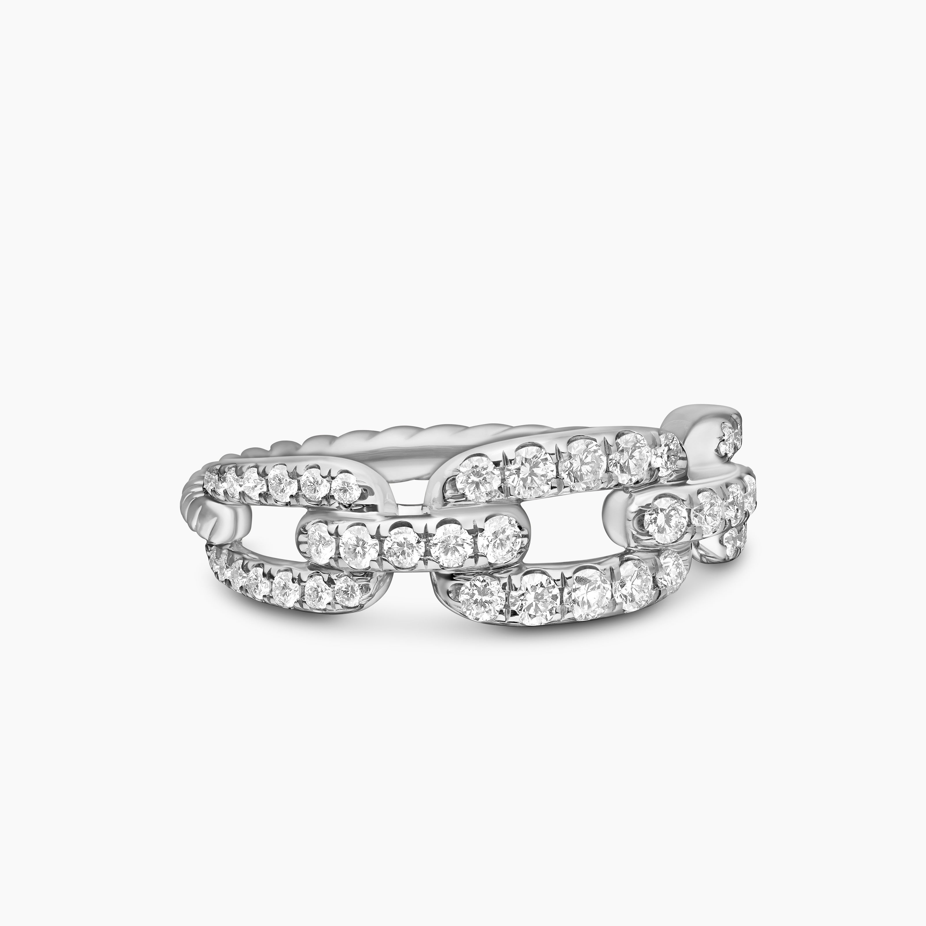 Womens Stax Chain Link Ring in 18K White Gold with Diamonds, 7mm