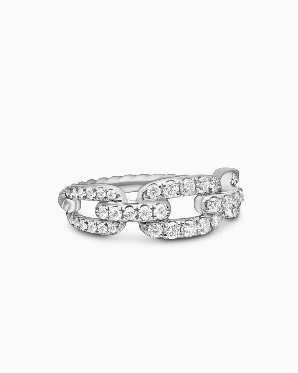 Womens Stax Chain Link Ring in 18ct White Gold with Diamonds, 7mm