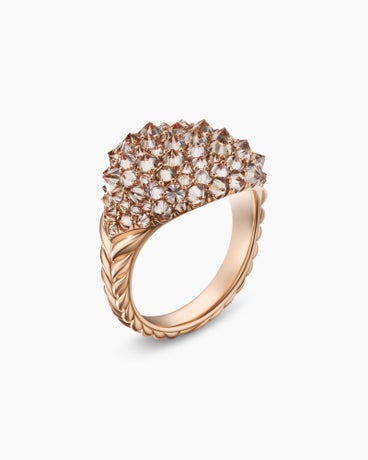 Chevron Pinky Ring in 18K Rose Gold with Reverse Set Diamonds, 14mm