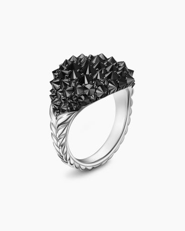 Chevron Pinky Ring in 18K White Gold with Reverse Set Diamonds, 14mm