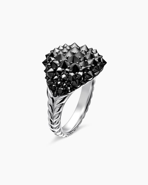 Womens Reverse Set Pavé Pinky Ring in 18K White Gold with Black Diamonds, 14mm