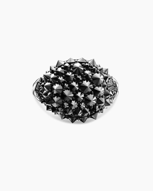 Womens Reverse Set Pavé Pinky Ring in 18K White Gold with Black Diamonds, 14mm