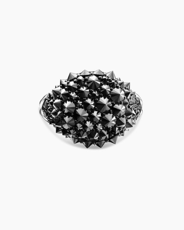 Reverse Set Pavé Pinky Ring in 18K White Gold with Black Diamonds, 14mm