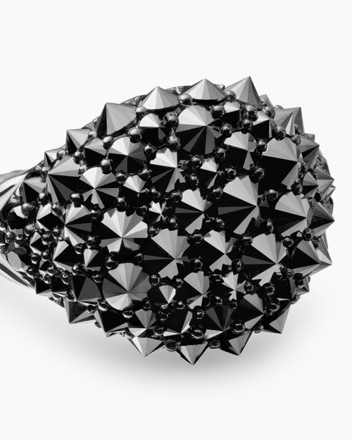 Womens Reverse Set Pavé Pinky Ring in 18K White Gold with Black Diamonds, 14mm