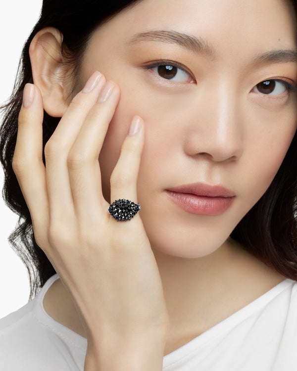 Reverse Set Pavé Pinky Ring in 18K White Gold with Black Diamonds, 14mm