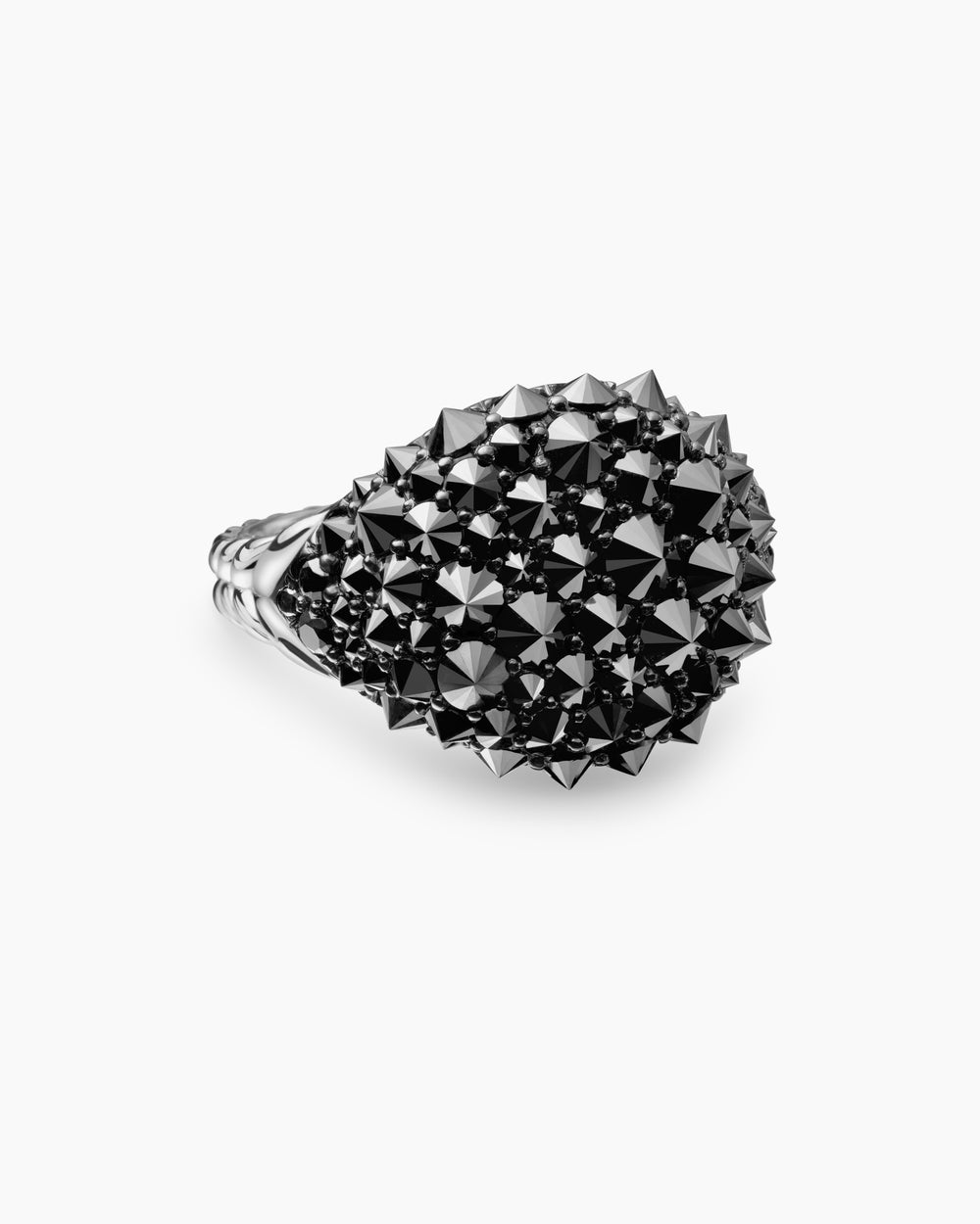 Womens Reverse Set Pavé Pinky Ring in 18K White Gold with Black Diamonds, 14mm