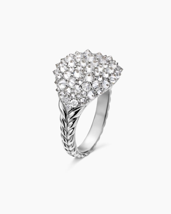 Reverse Set Pavé Pinky Ring in 18K White Gold with Diamonds, 14mm