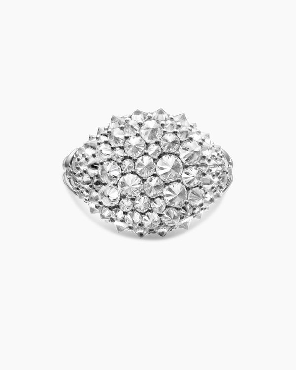 Reverse Set Pavé Pinky Ring in 18K White Gold with Diamonds, 14mm