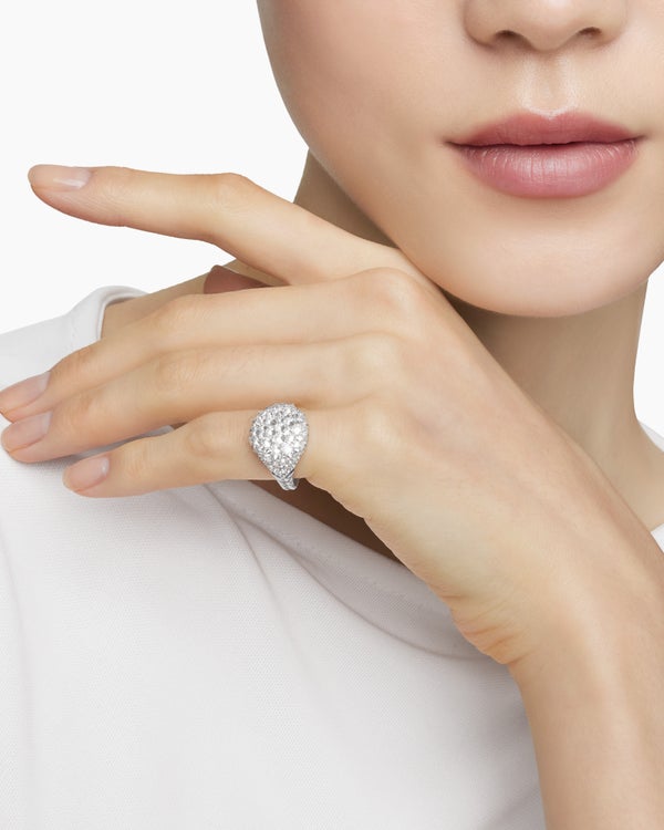 Reverse Set Pavé Pinky Ring in 18K White Gold with Diamonds, 14mm