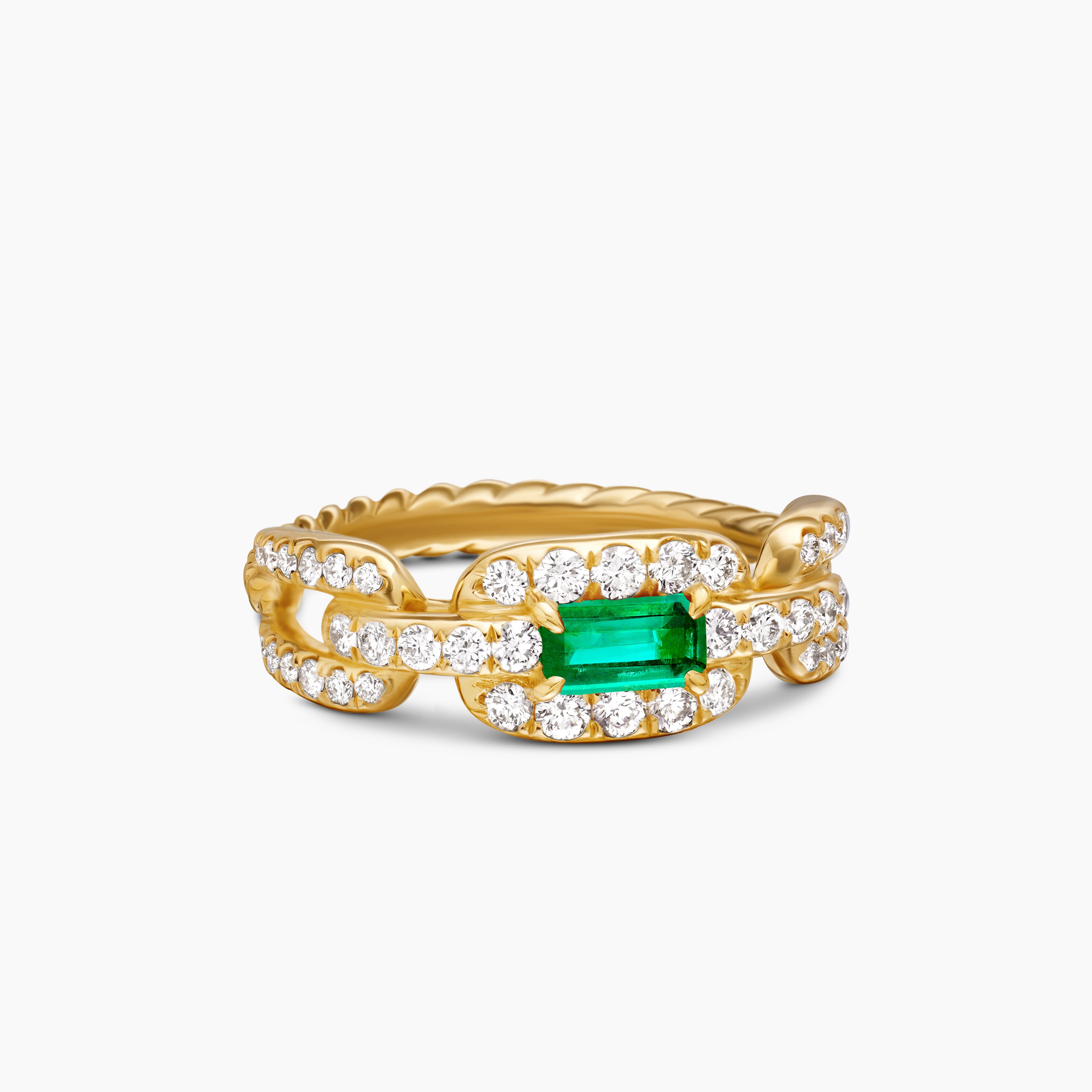 Womens Stax Chain Link Stone Ring in 18K Yellow Gold with Diamonds, 7mm