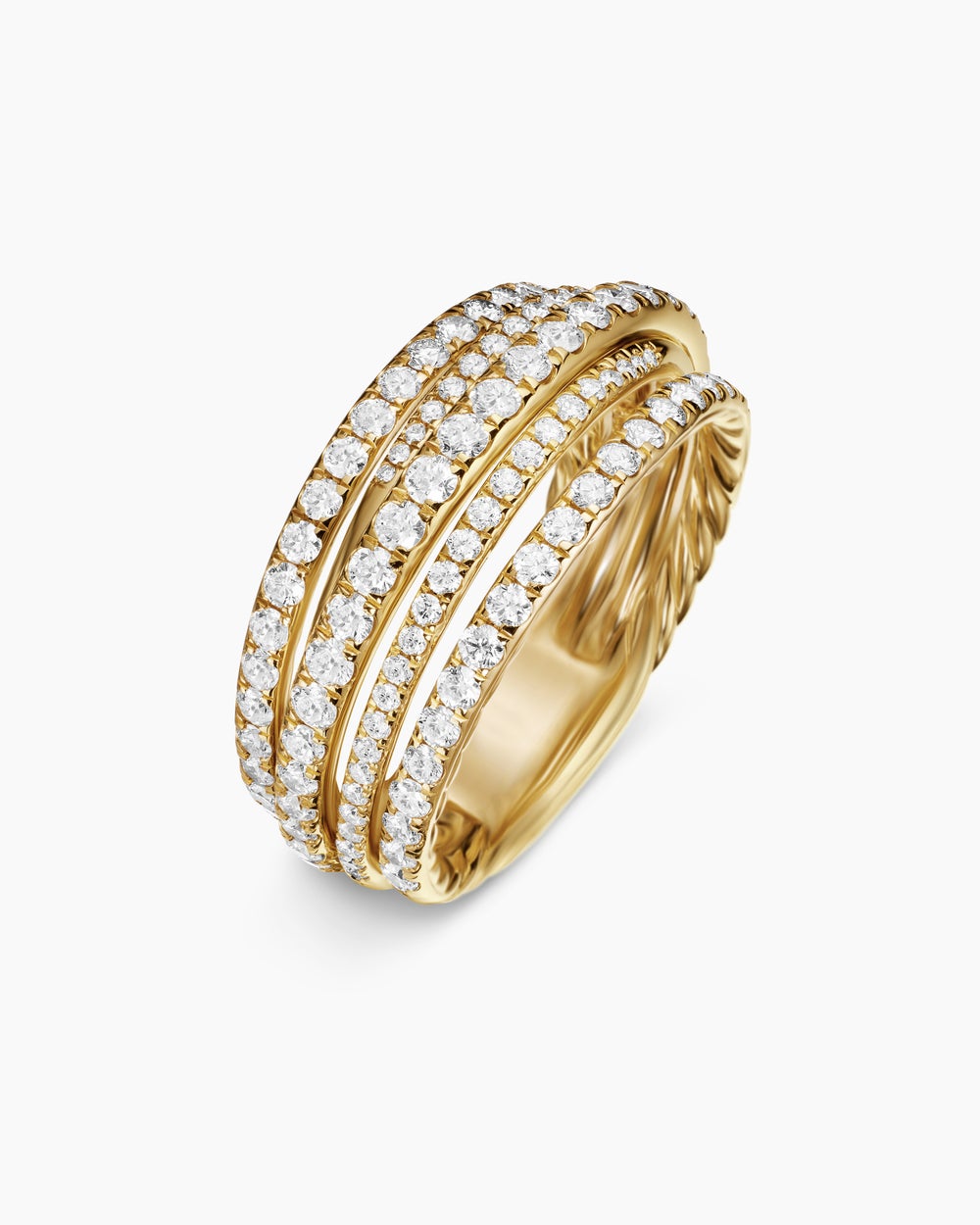 Womens Pavé Crossover Ring in 18K Yellow Gold, 11mm