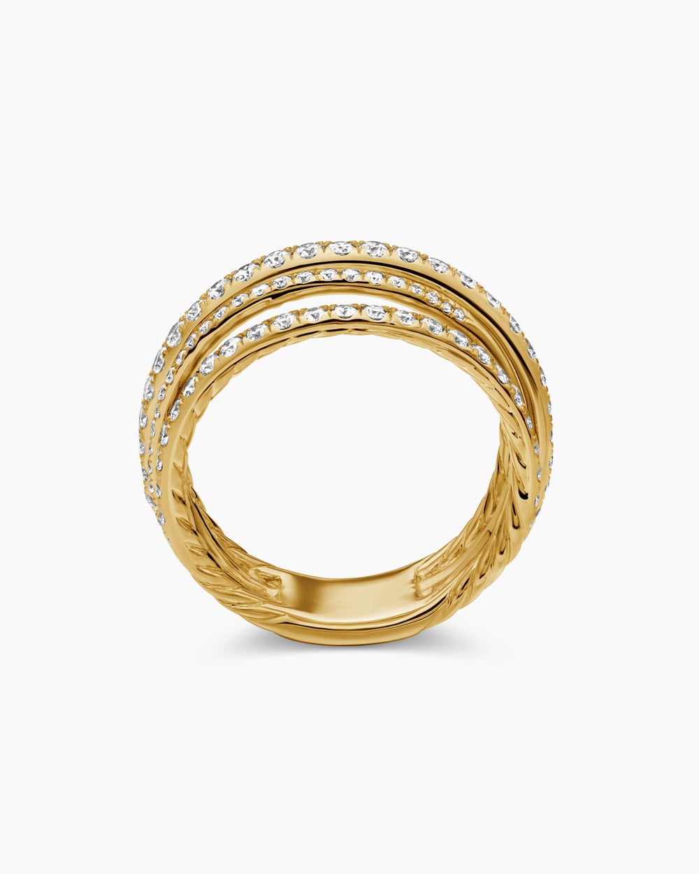Womens Pavé Crossover Ring in 18K Yellow Gold, 11mm