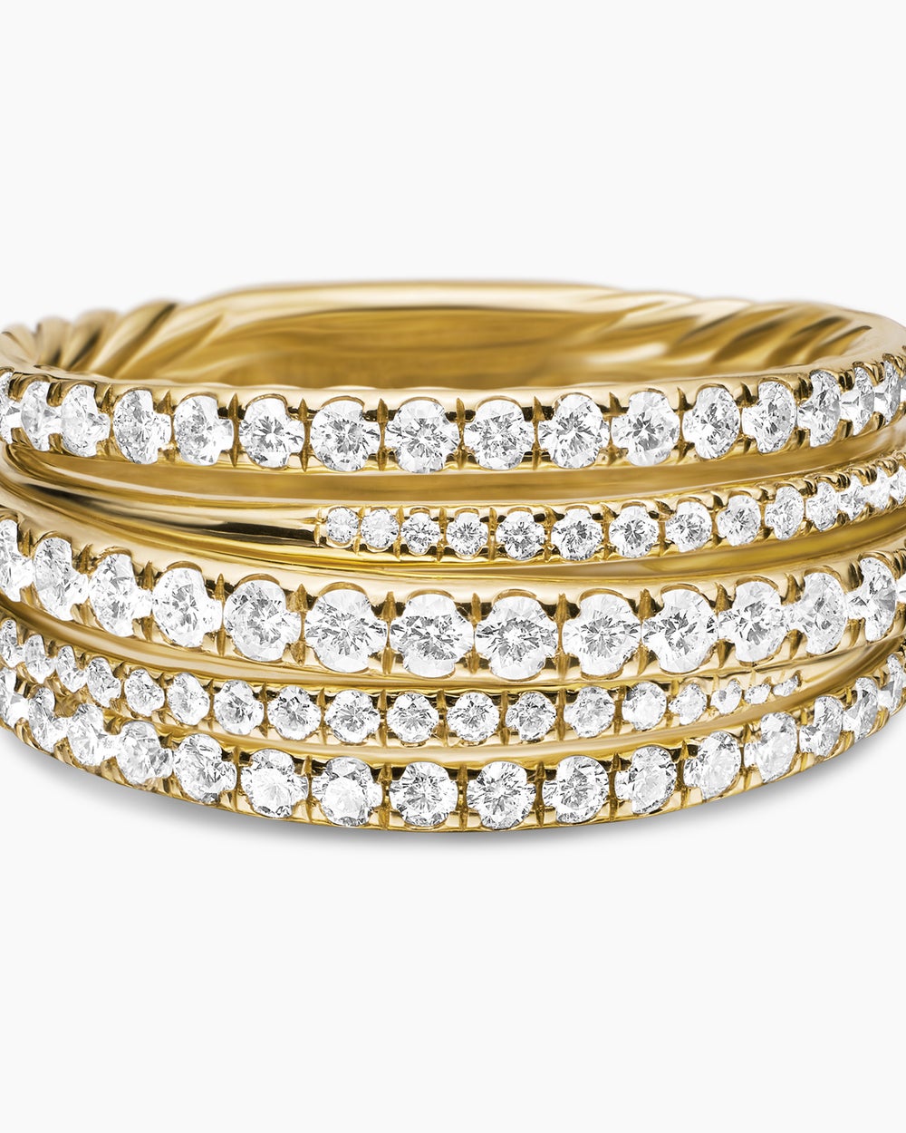 Womens Pavé Crossover Ring in 18K Yellow Gold, 11mm