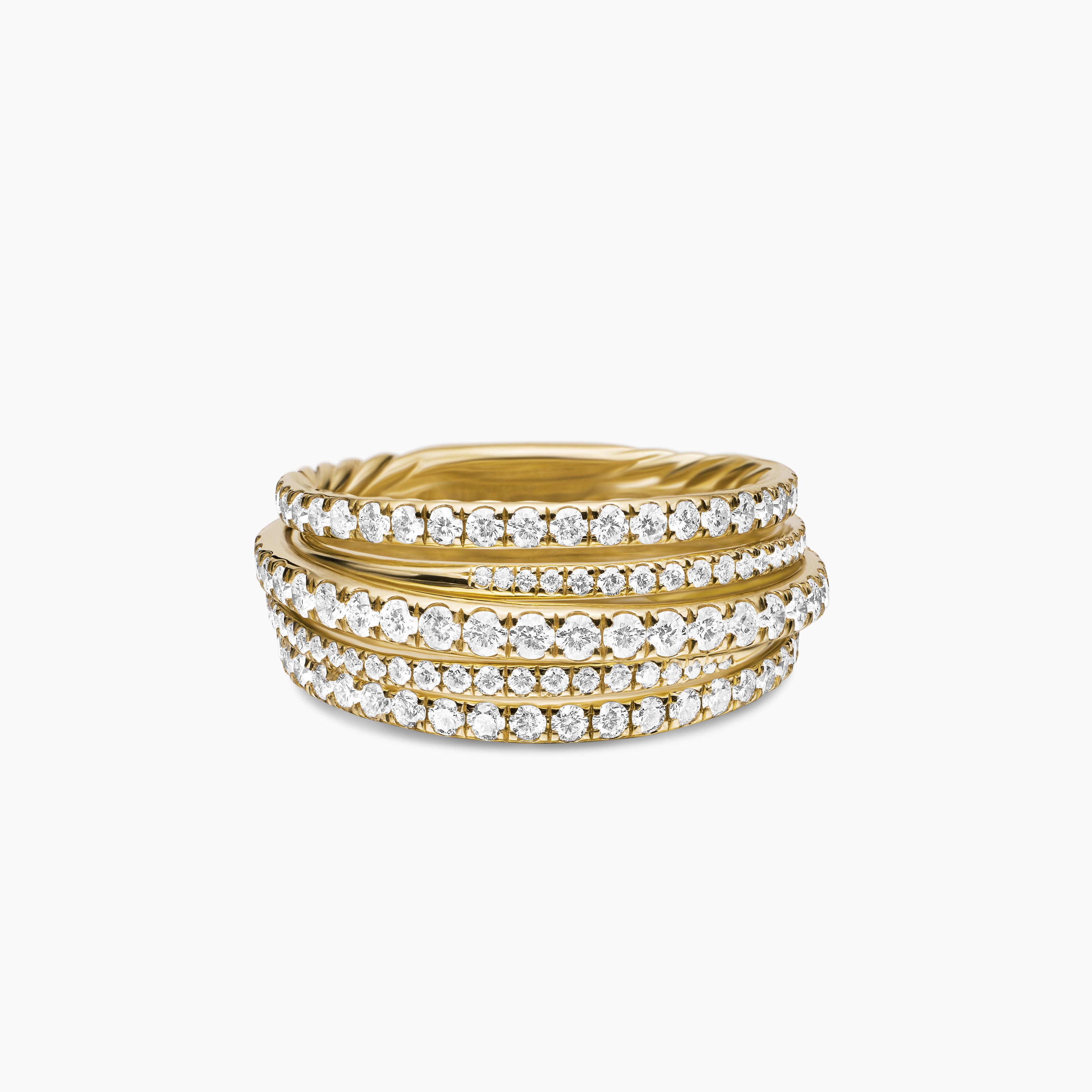 Womens Pav&eacute; Crossover Ring in 18K Yellow Gold, 11mm