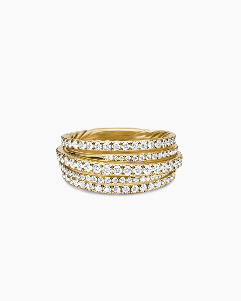 Womens Pavé Crossover Ring in 18K Yellow Gold, 11mm