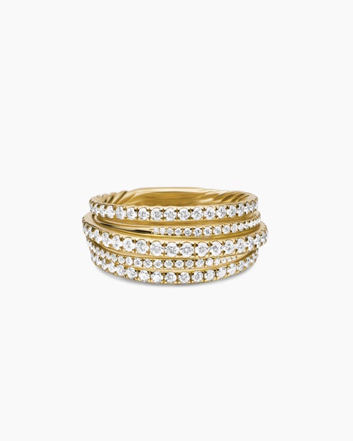 Womens Pavé Crossover Ring in 18K Yellow Gold, 11mm