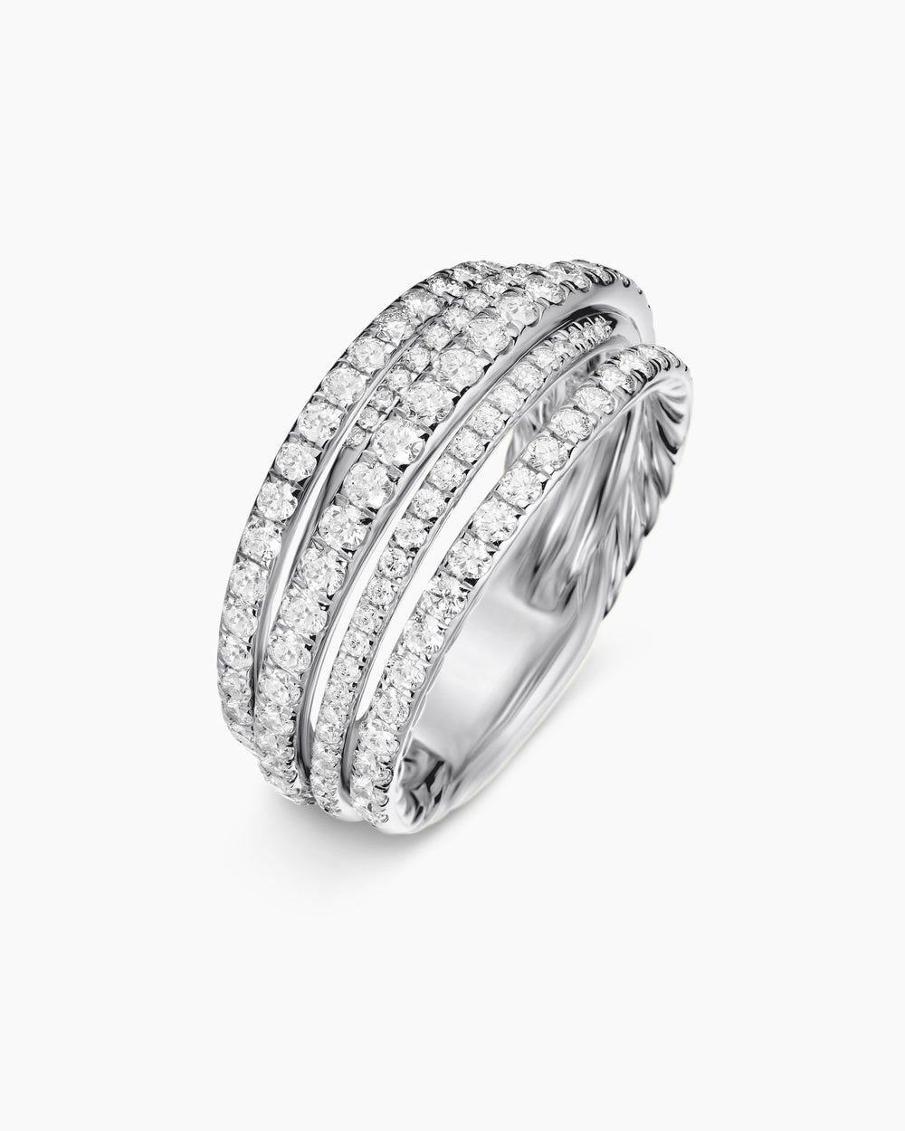 Womens Pavé Crossover Ring in 18K White Gold, 11mm