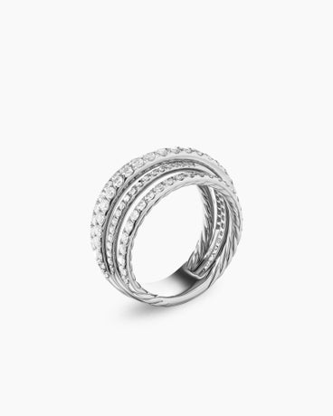 Pavé Crossover Ring in 18K White Gold, 11mm