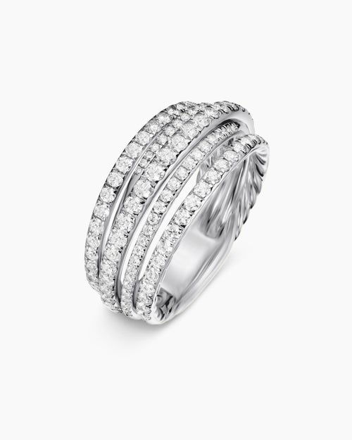Womens Pavé Crossover Ring in 18K White Gold with Diamonds, 11mm